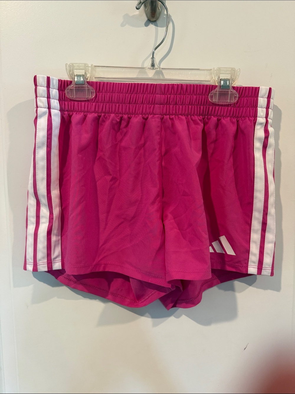 adidas Hot Pink Women's Running Shorts with White Stripes